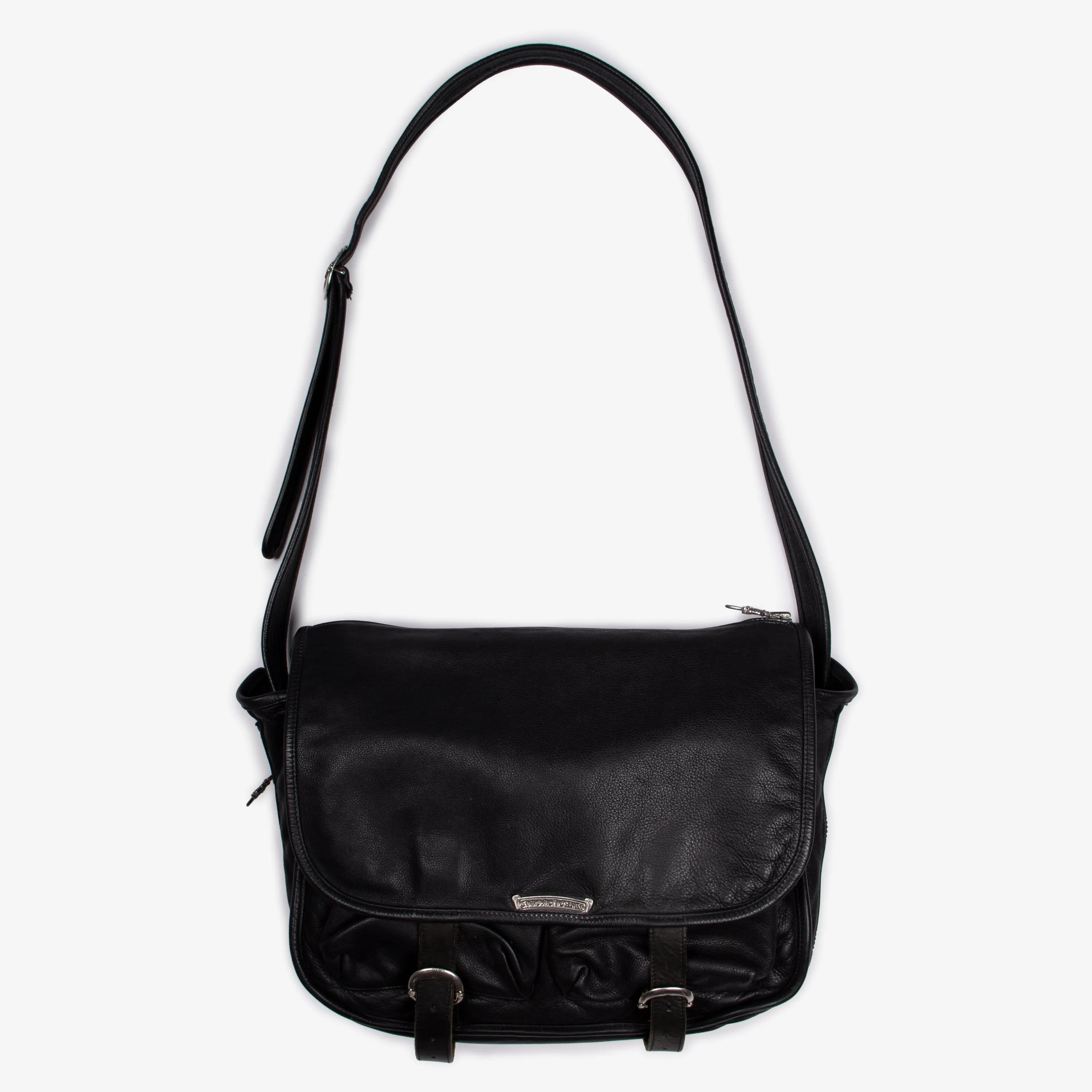 BLACK LEATHER MESSENGER BAG