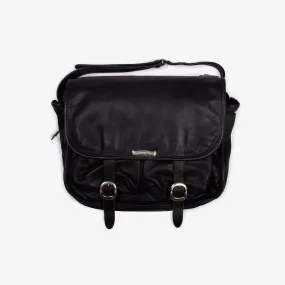 BLACK LEATHER MESSENGER BAG