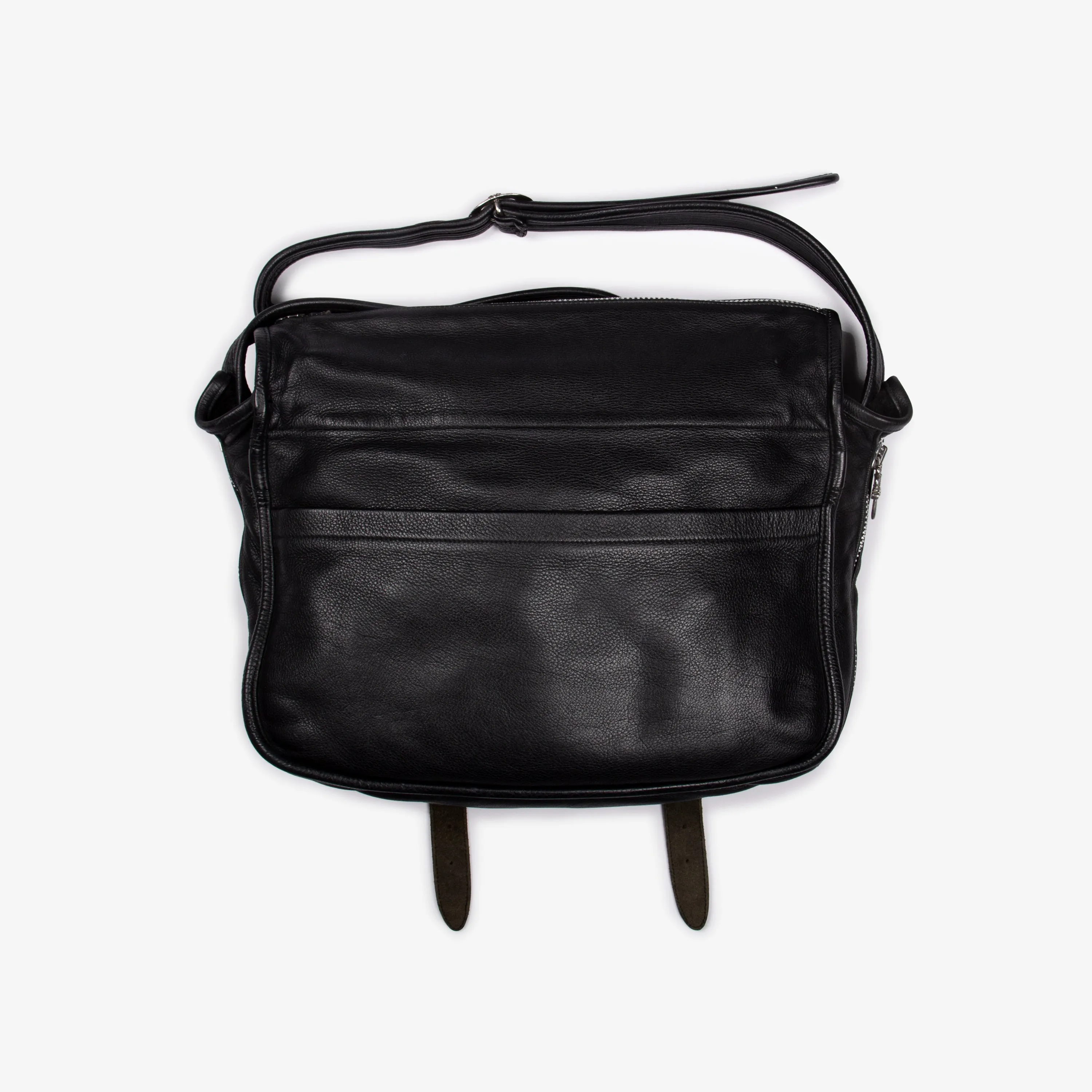 BLACK LEATHER MESSENGER BAG