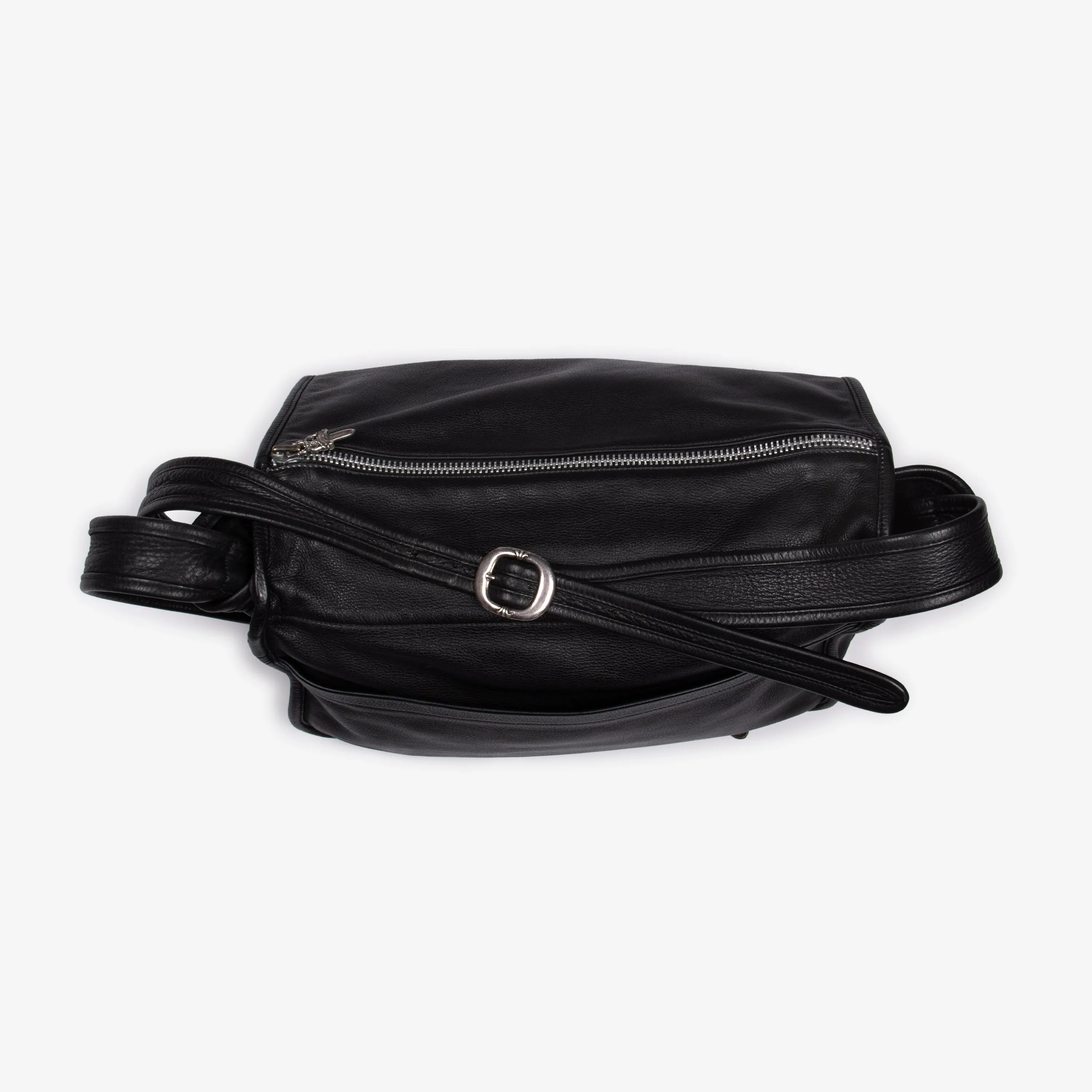 BLACK LEATHER MESSENGER BAG