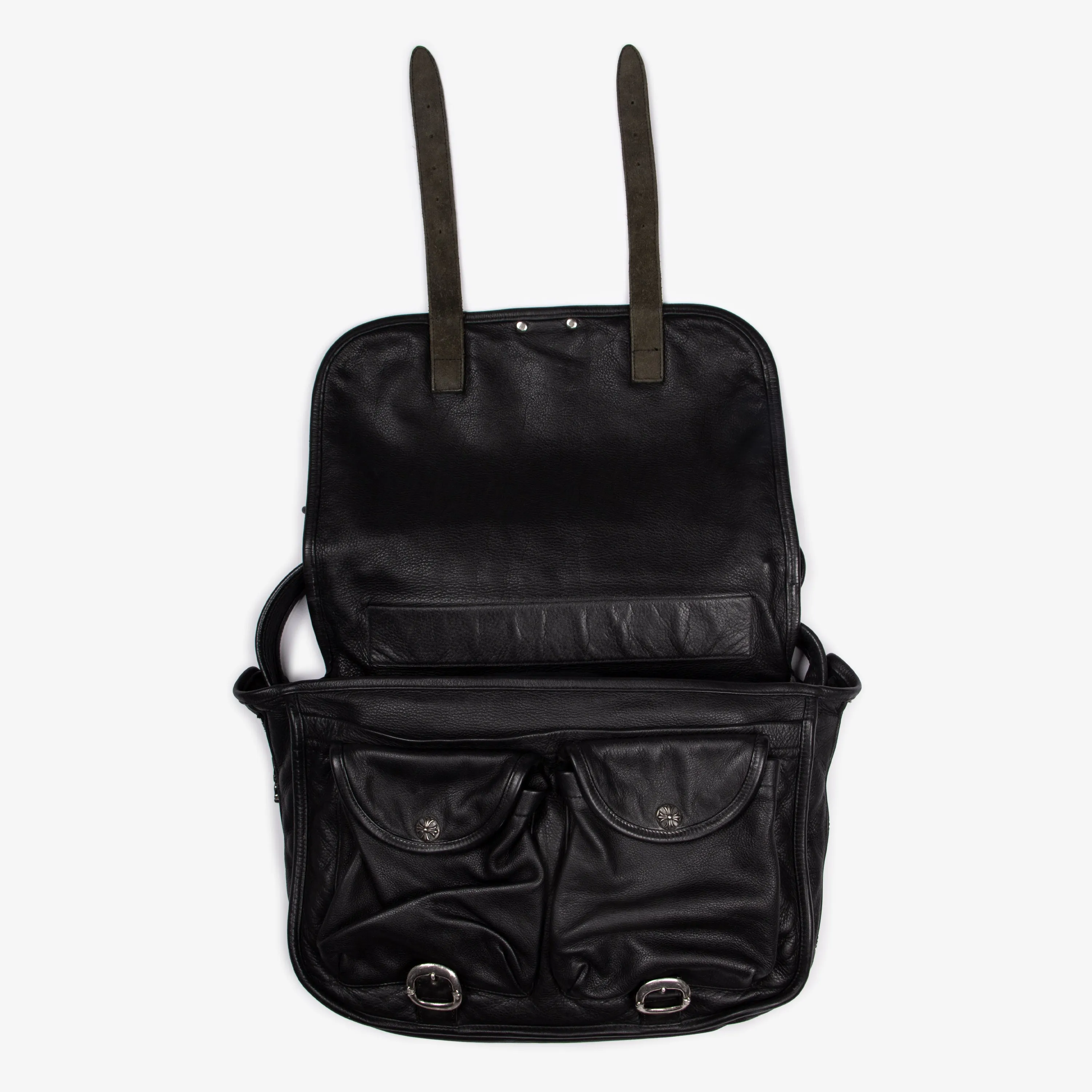 BLACK LEATHER MESSENGER BAG