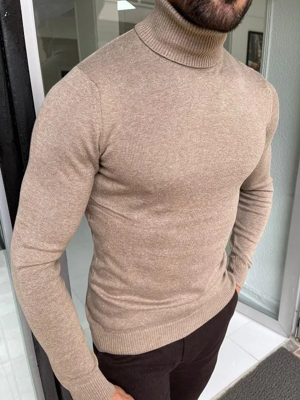 Bojo Light Brown Slim Fit Turtleneck Sweater