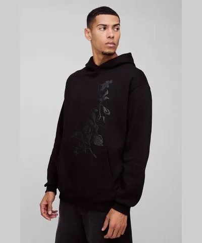 boohoo Mens Oversized Floral Puff Print Hoodie