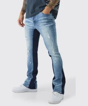 boohoo Mens Skinny Stretch Gusset Detail Flared Jeans