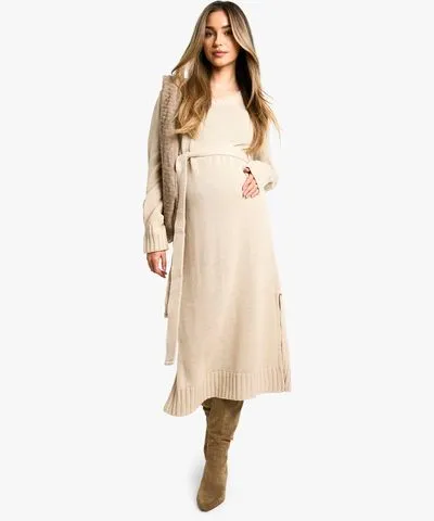 boohoo Womens Maternity Crew Neck Sweater Midi Dress