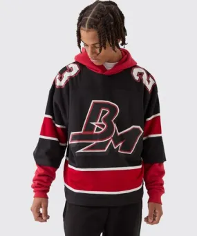 boohooMAN Mens Oversized Mesh Layer Hockey Hoodie