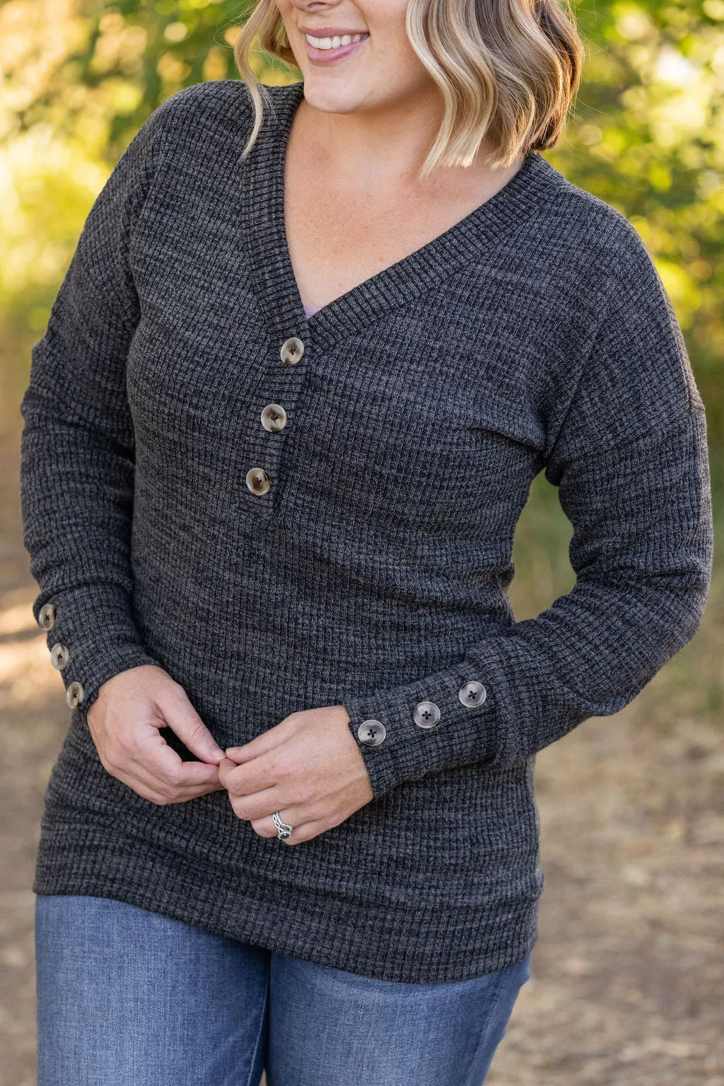 Brittney Button Sweater - Charcoal