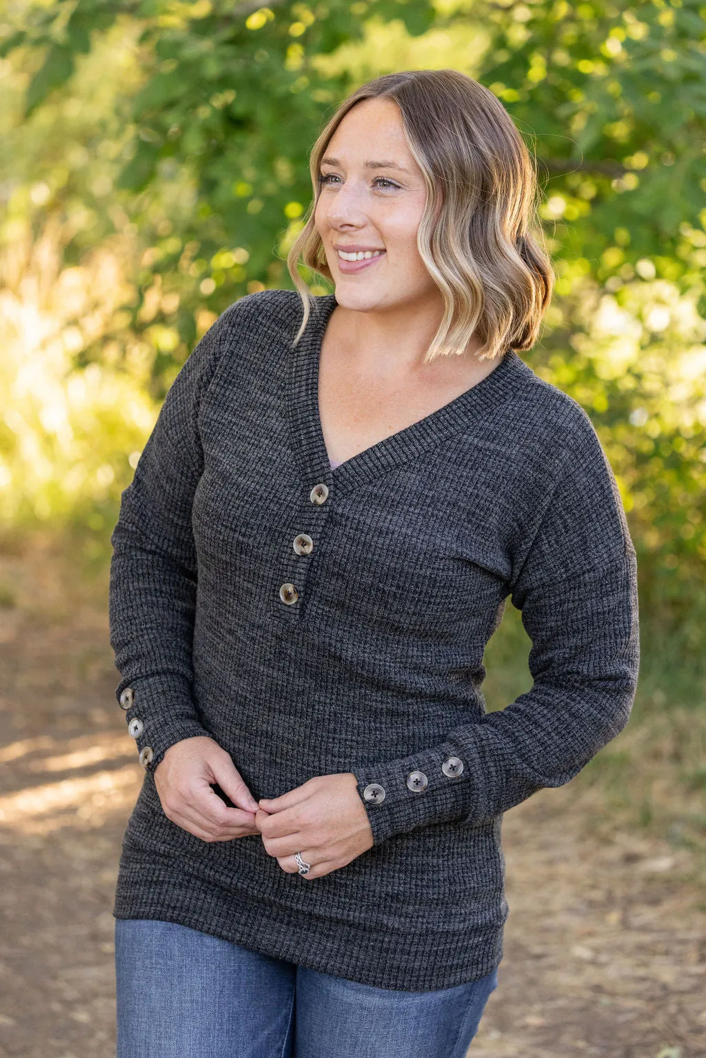 Brittney Button Sweater - Charcoal