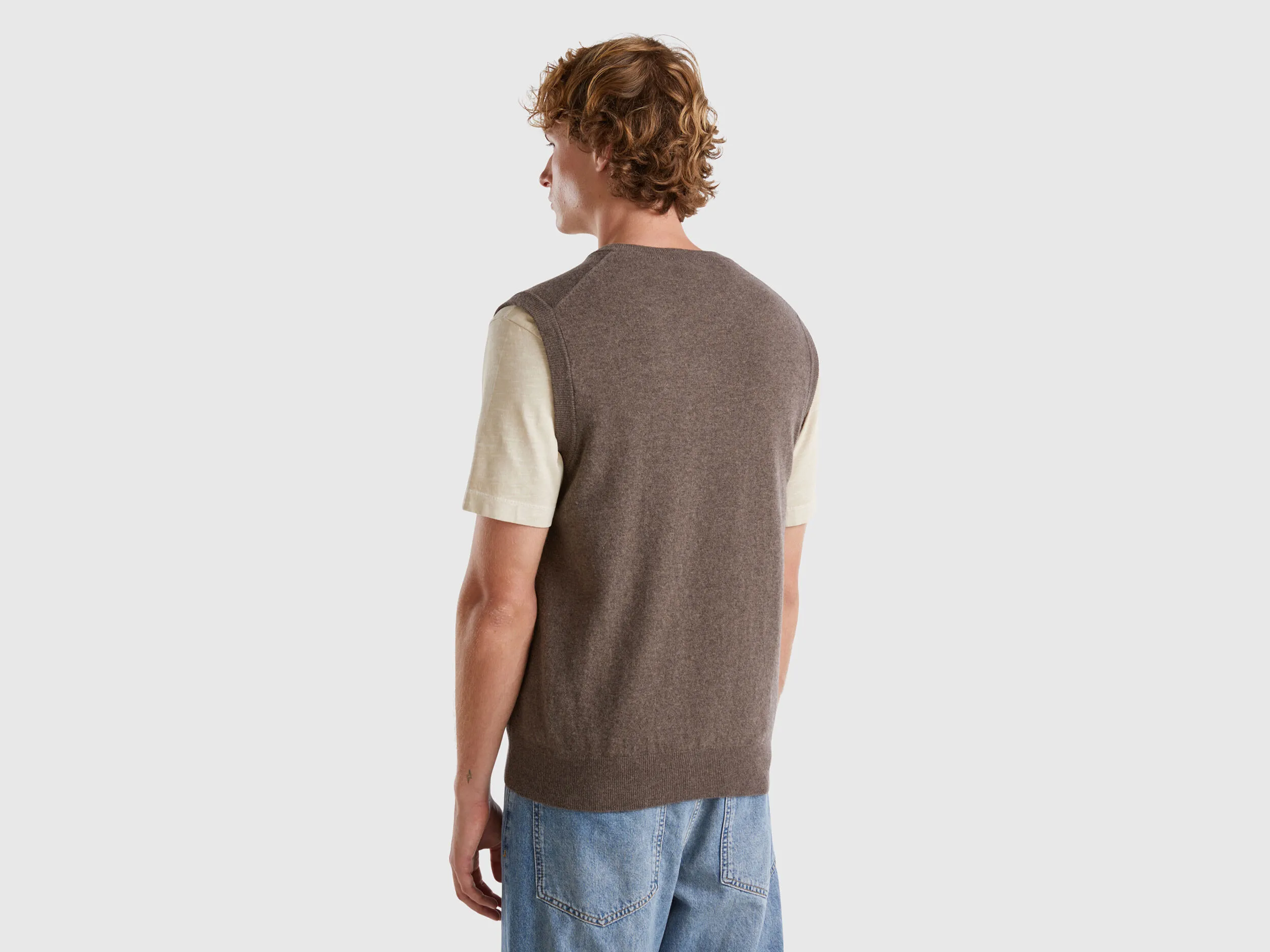 Brown vest in pure Merino wool - Dark Brown | Benetton