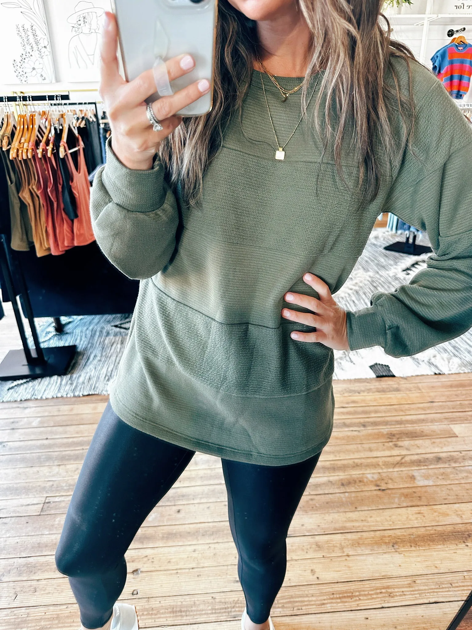 Colorblock Long Sleeve Textured Top-2 Colors