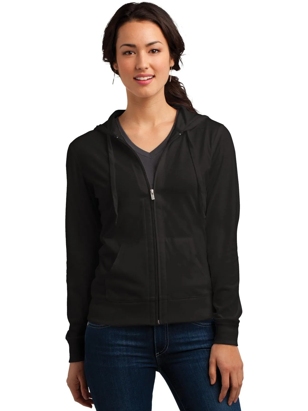 DistrictLadies Fitted Jersey Full-Zip Hoodie