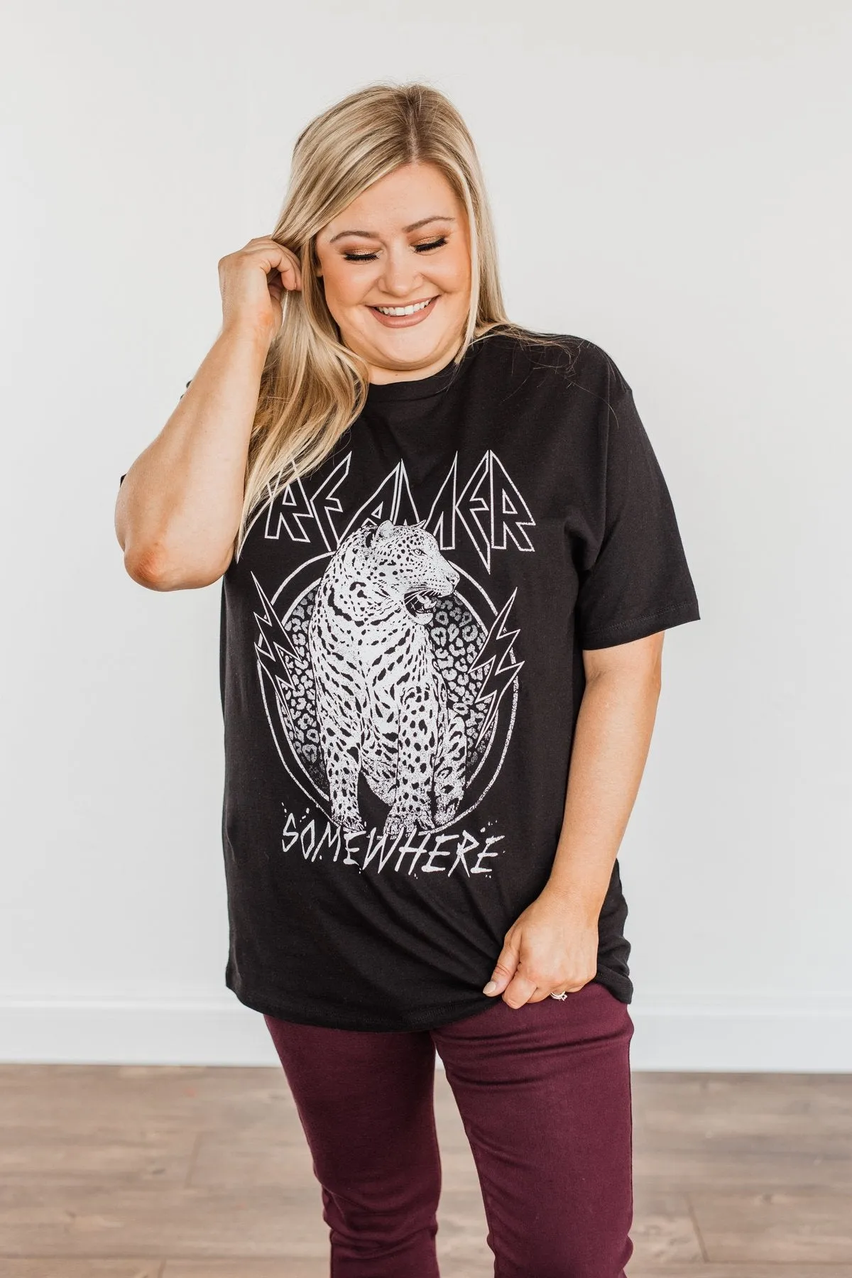 Dreamer. Somewhere Leopard Graphic Tee- Black