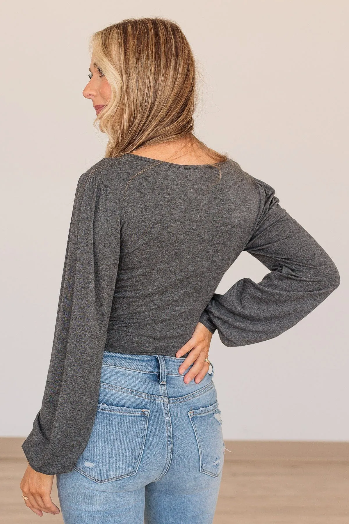 Enchanting Looks Long Sleeve Bodysuit- Charcoal