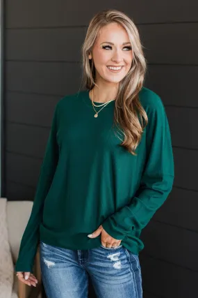 Express It All Knit Pullover Top- Hunter Green