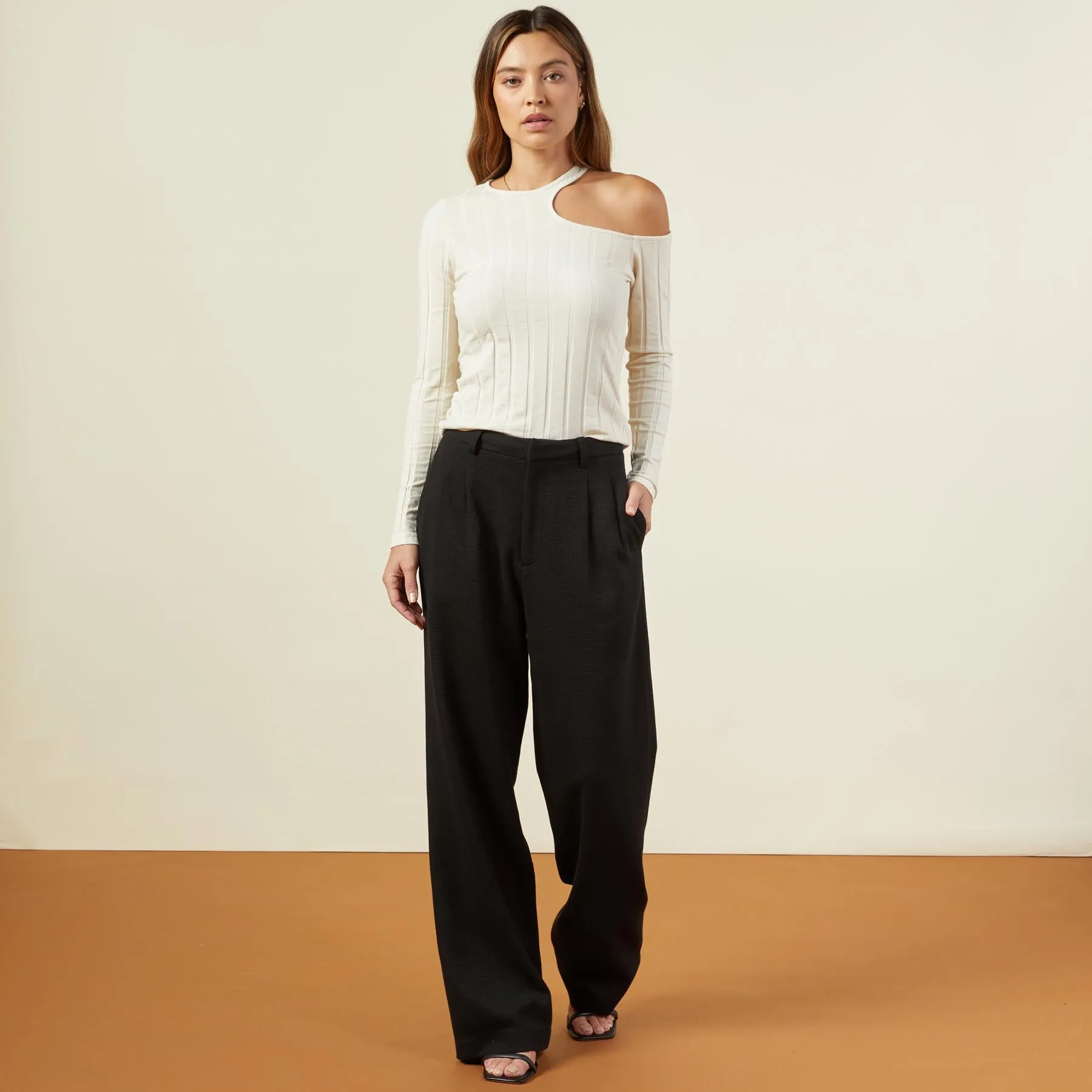 Flat Rib Asymmetric Long Sleeve