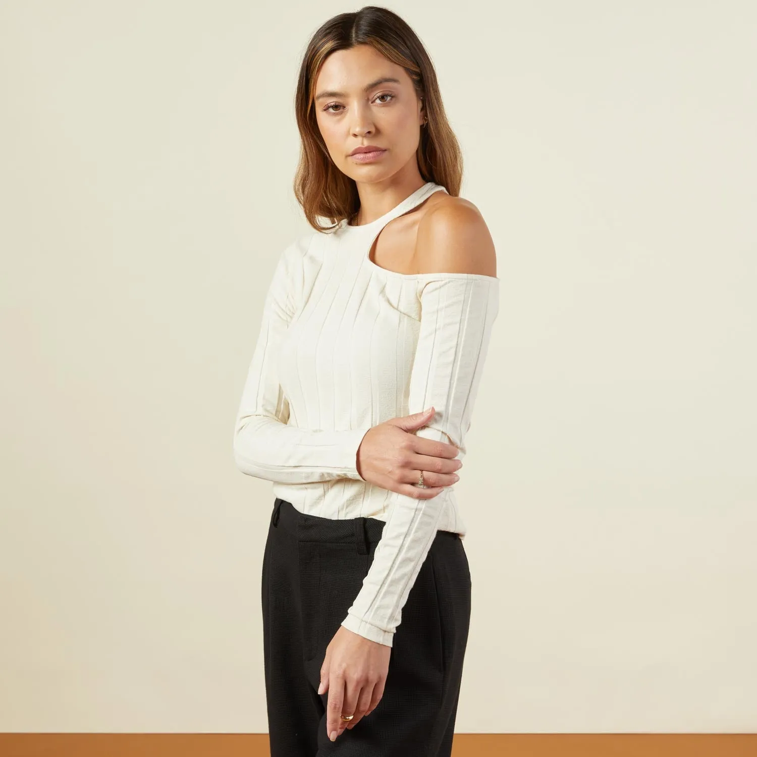 Flat Rib Asymmetric Long Sleeve