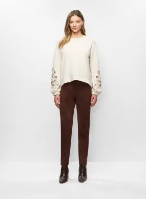 Floral Appliqué Sweater & Faux Suede Leggings