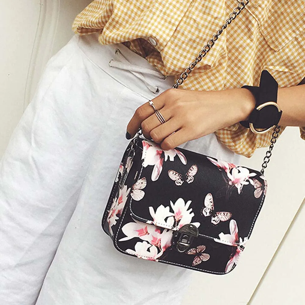 Floral women bag Leather Chain feminina messenger bags hbags famousSingle crossbody Shoulder Lady's bolsos mujer