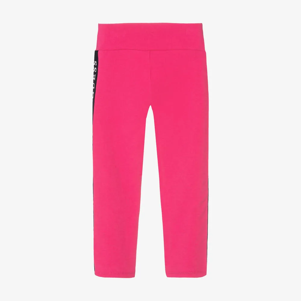 Girls Pink Cotton Logo Leggings