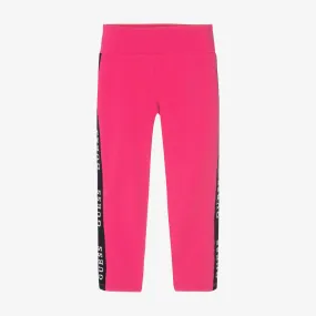 Girls Pink Cotton Logo Leggings