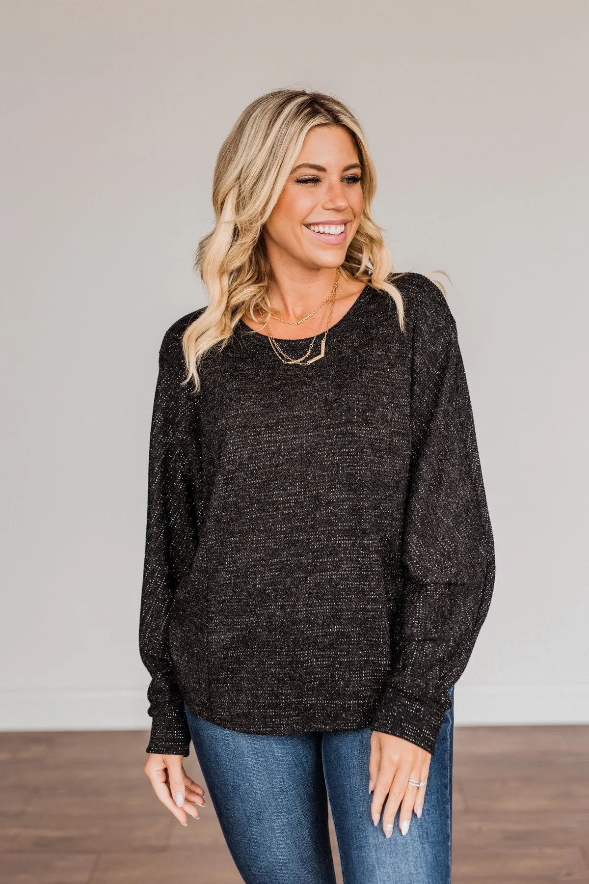 Glitz & Glam Long Sleeve Top- Black