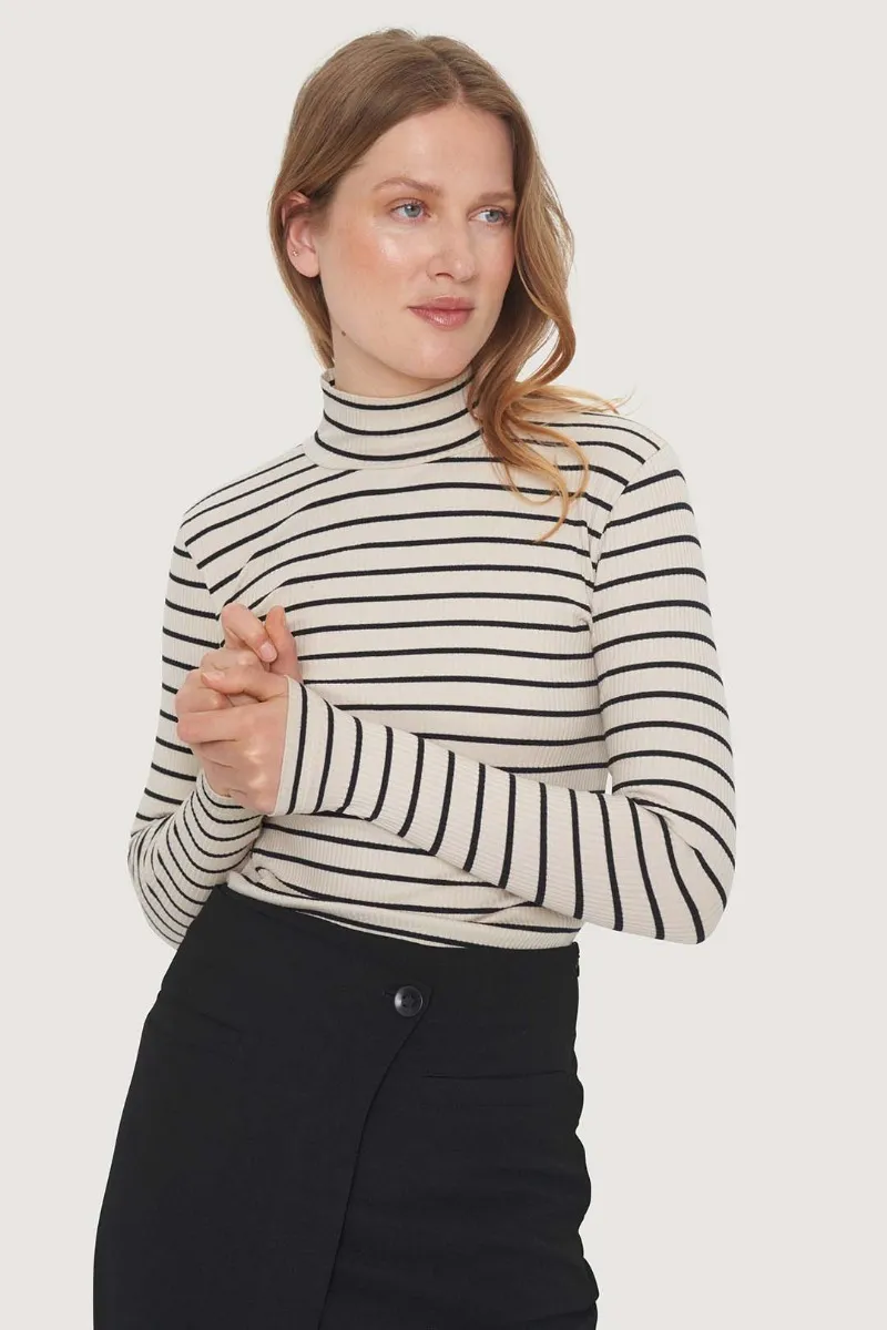 Globe stripe turtleneck blouse