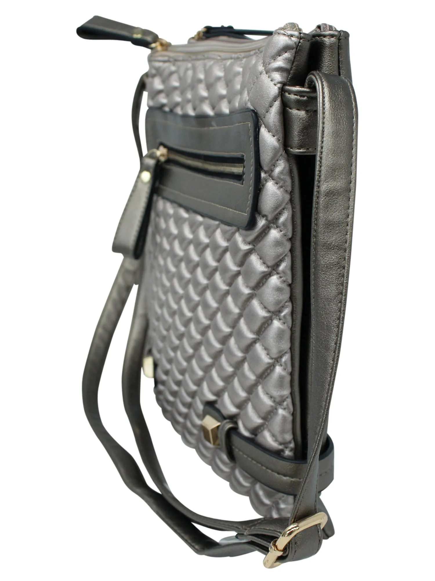 Gunmetal Pewter Quilted Crossbody Messenger Bag