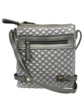 Gunmetal Pewter Quilted Crossbody Messenger Bag