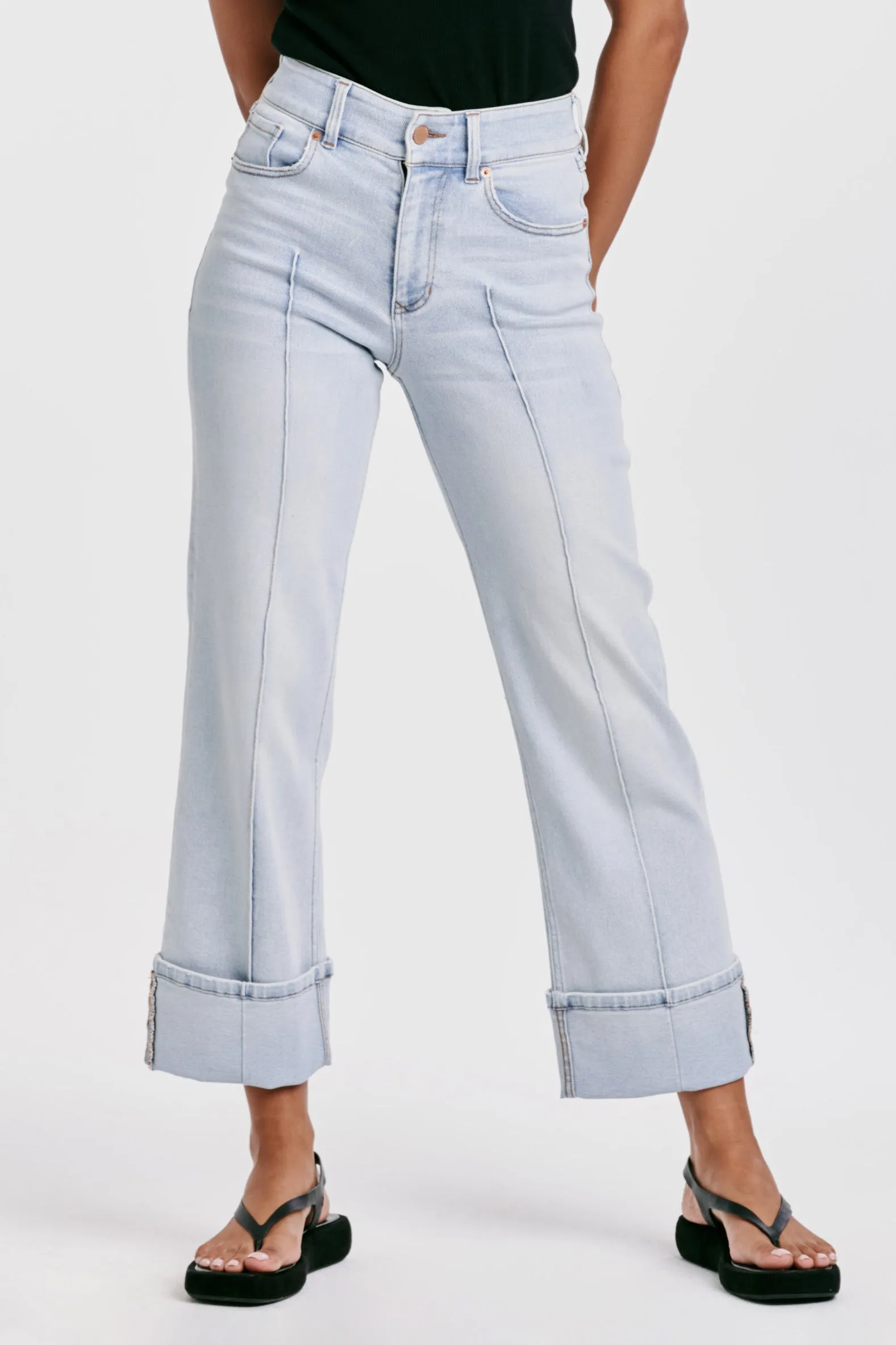 Holly Super High Rise Cuffed Straight Jeans Positano