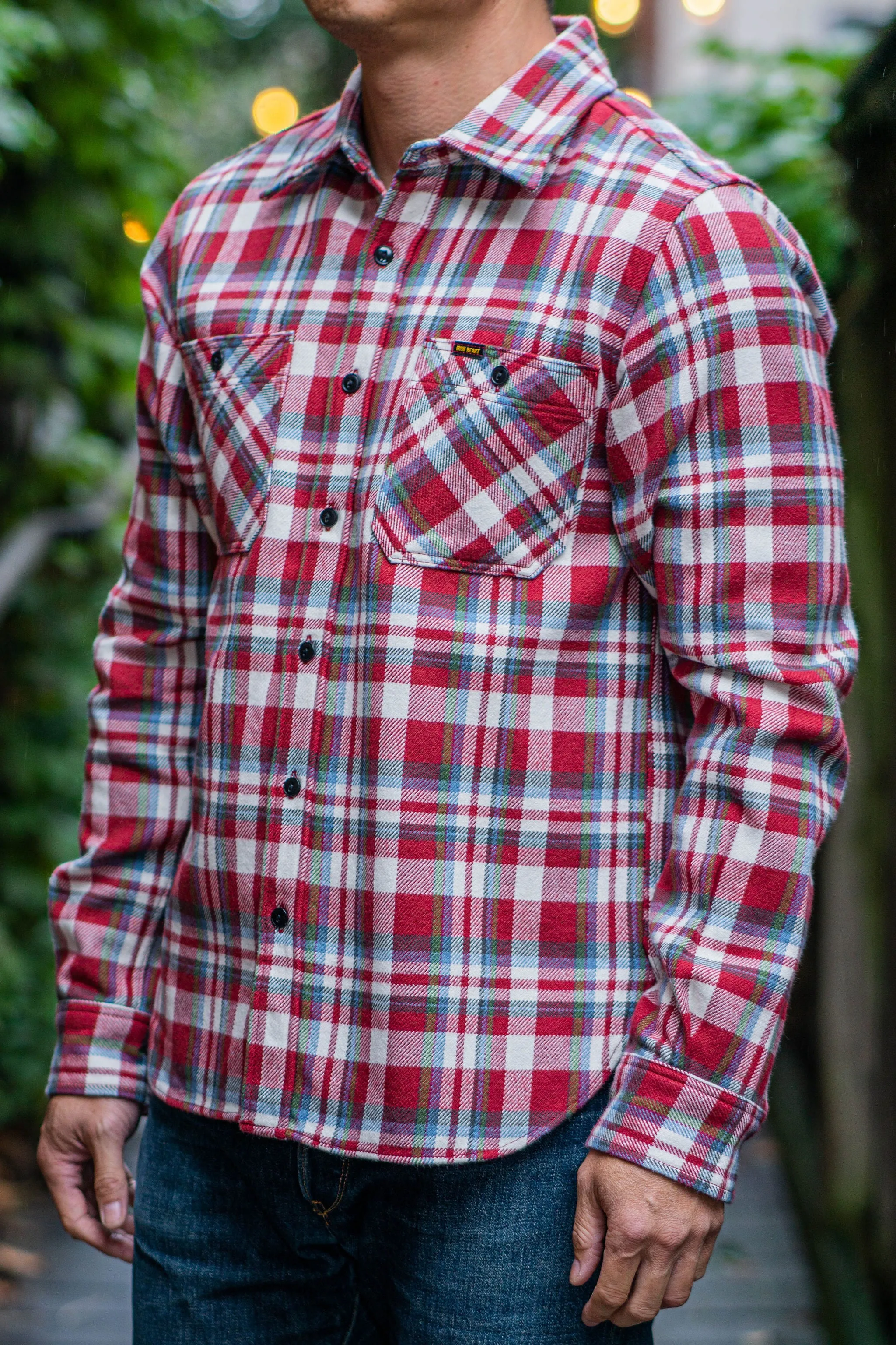 Iron Heart IHSH-371-RED Ultra Heavy Flannel Crazy Check Work Shirt - Red