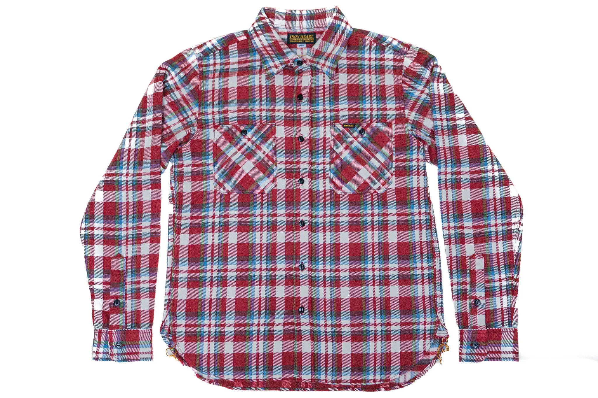 Iron Heart IHSH-371-RED Ultra Heavy Flannel Crazy Check Work Shirt - Red