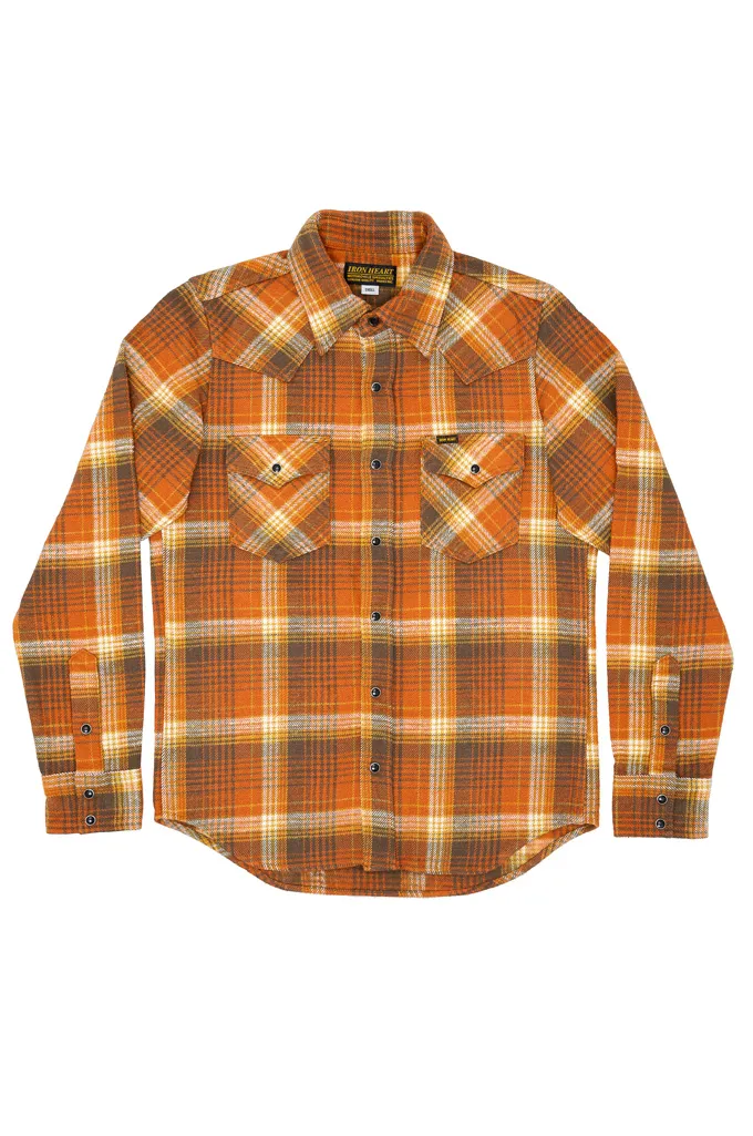 Iron Heart Slubby Heavy Flannel Western Shirt - IHSH-399-ORA - Orange