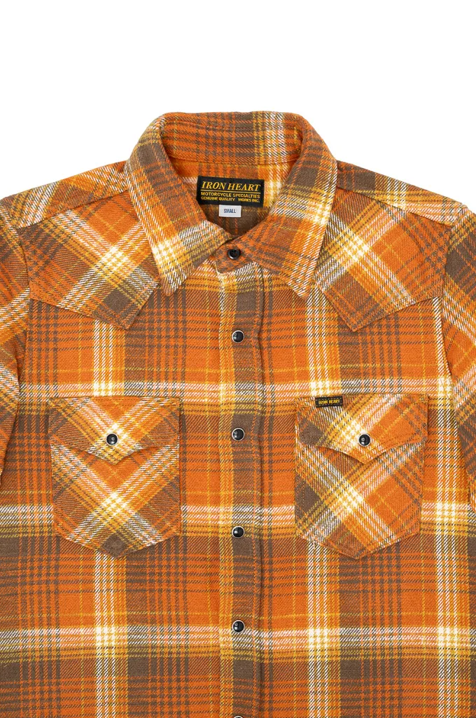 Iron Heart Slubby Heavy Flannel Western Shirt - IHSH-399-ORA - Orange