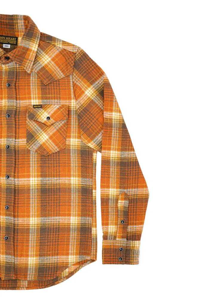 Iron Heart Slubby Heavy Flannel Western Shirt - IHSH-399-ORA - Orange