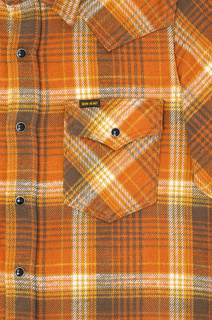 Iron Heart Slubby Heavy Flannel Western Shirt - IHSH-399-ORA - Orange