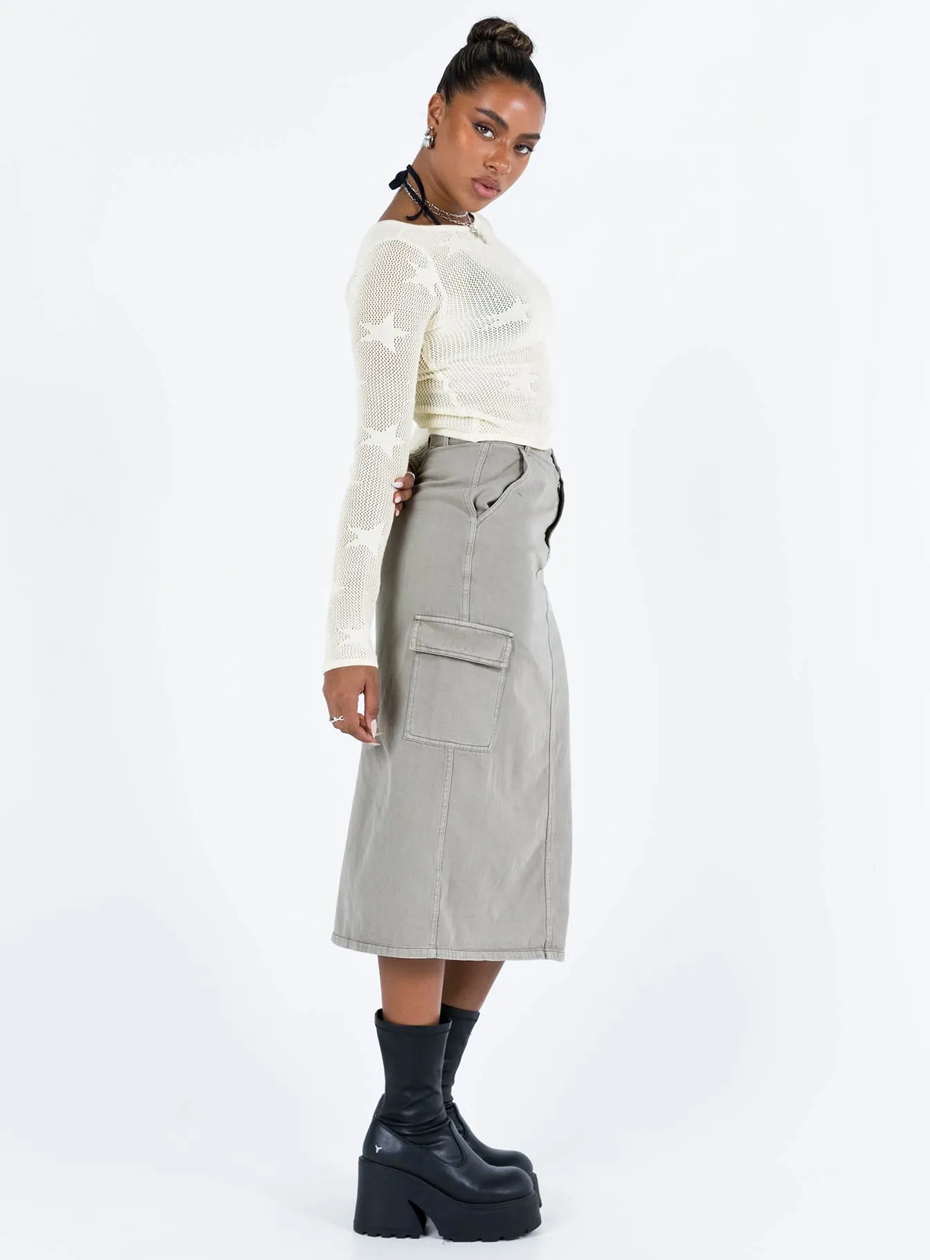 Jacko Midi Cargo Skirt Olive Green