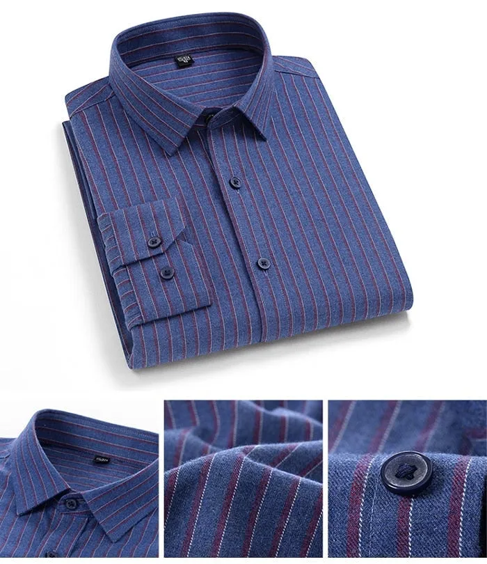 Men's Comfortable Brushed Striped Heavy Cotton Long-sleeve Shirt