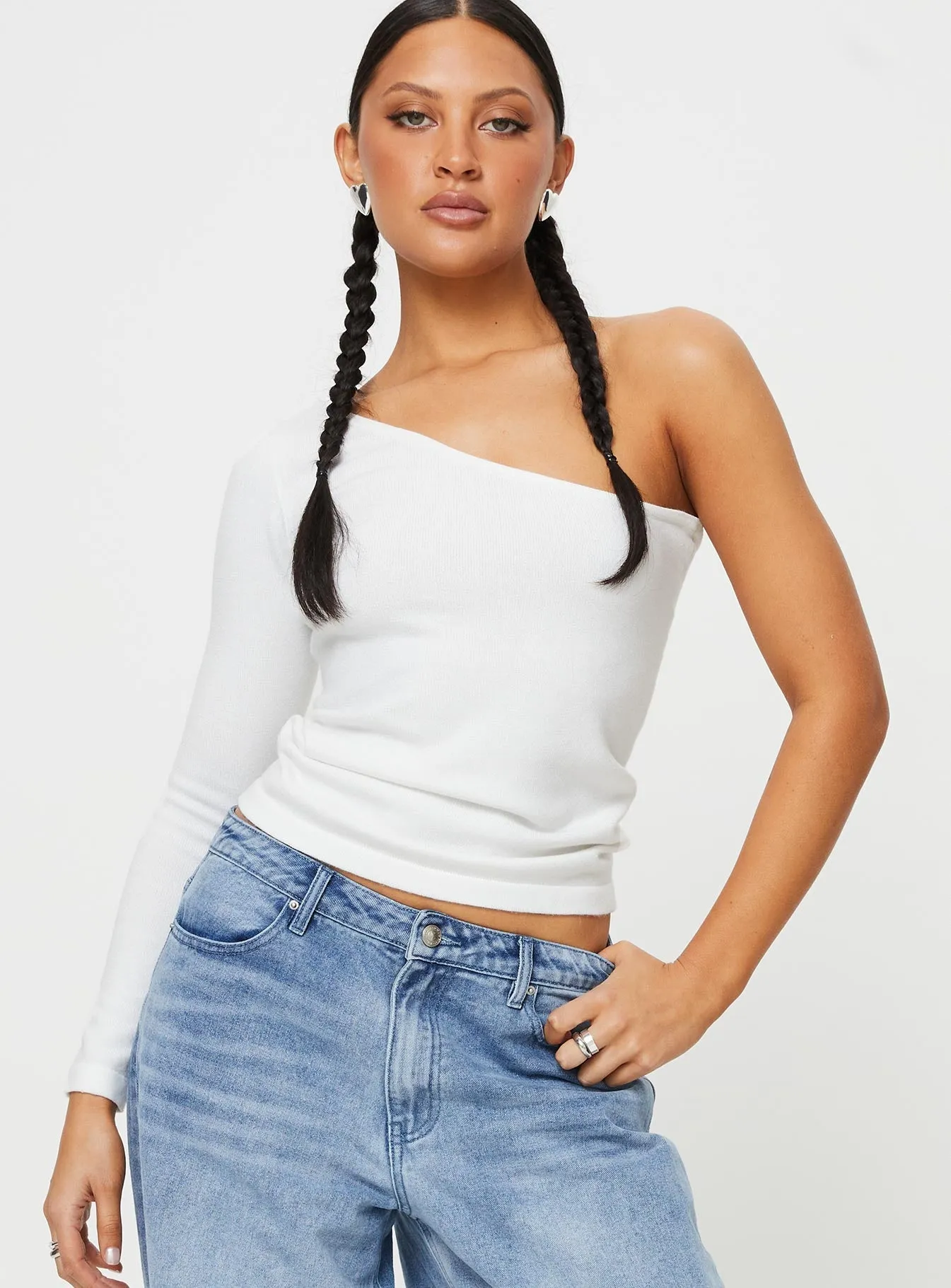 Moniz One Shoulder Top White