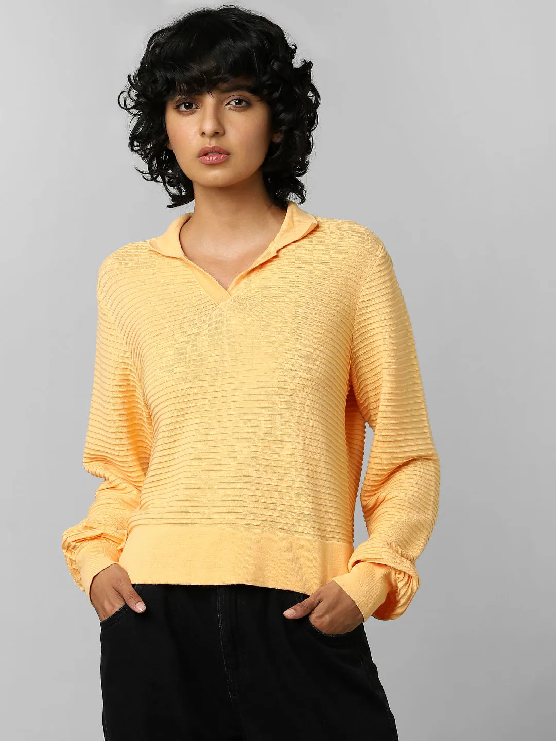 Orange Structured-Knit Pullover