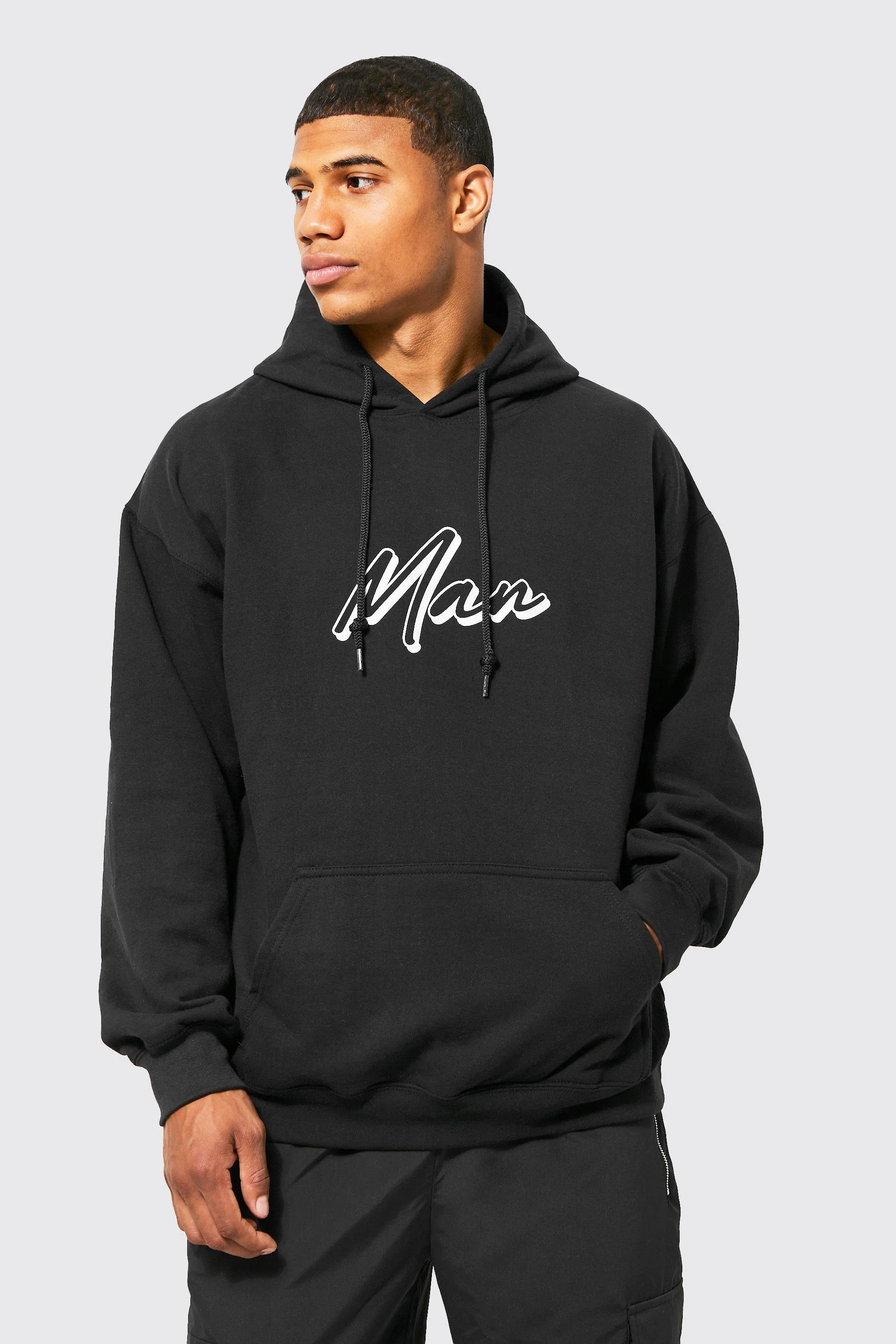 Oversized Man Script Graphic Hoodie | boohooMAN UK