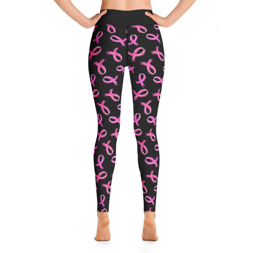 Painted Pink Ribbon Yoga Leggings