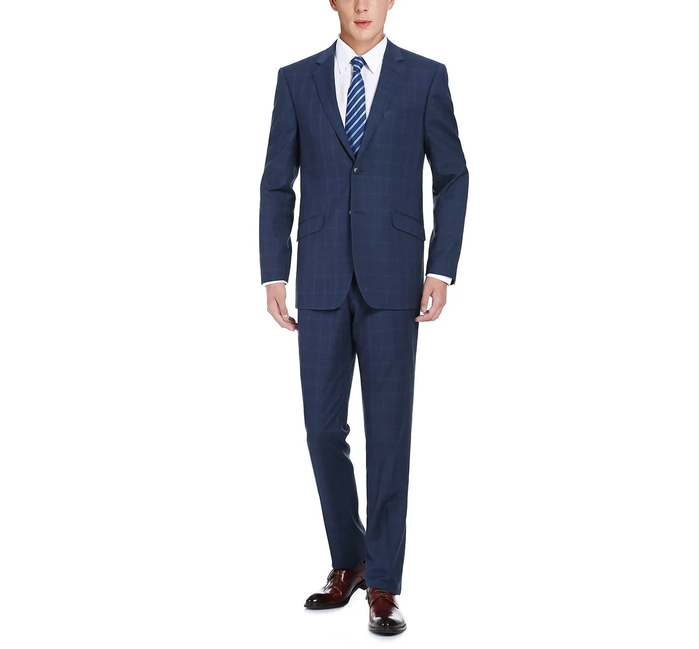 Performance 2-Button SLIM FIT Suit in a Tonal Blue Windowpane Check (Regular and Long Available) by Renoir