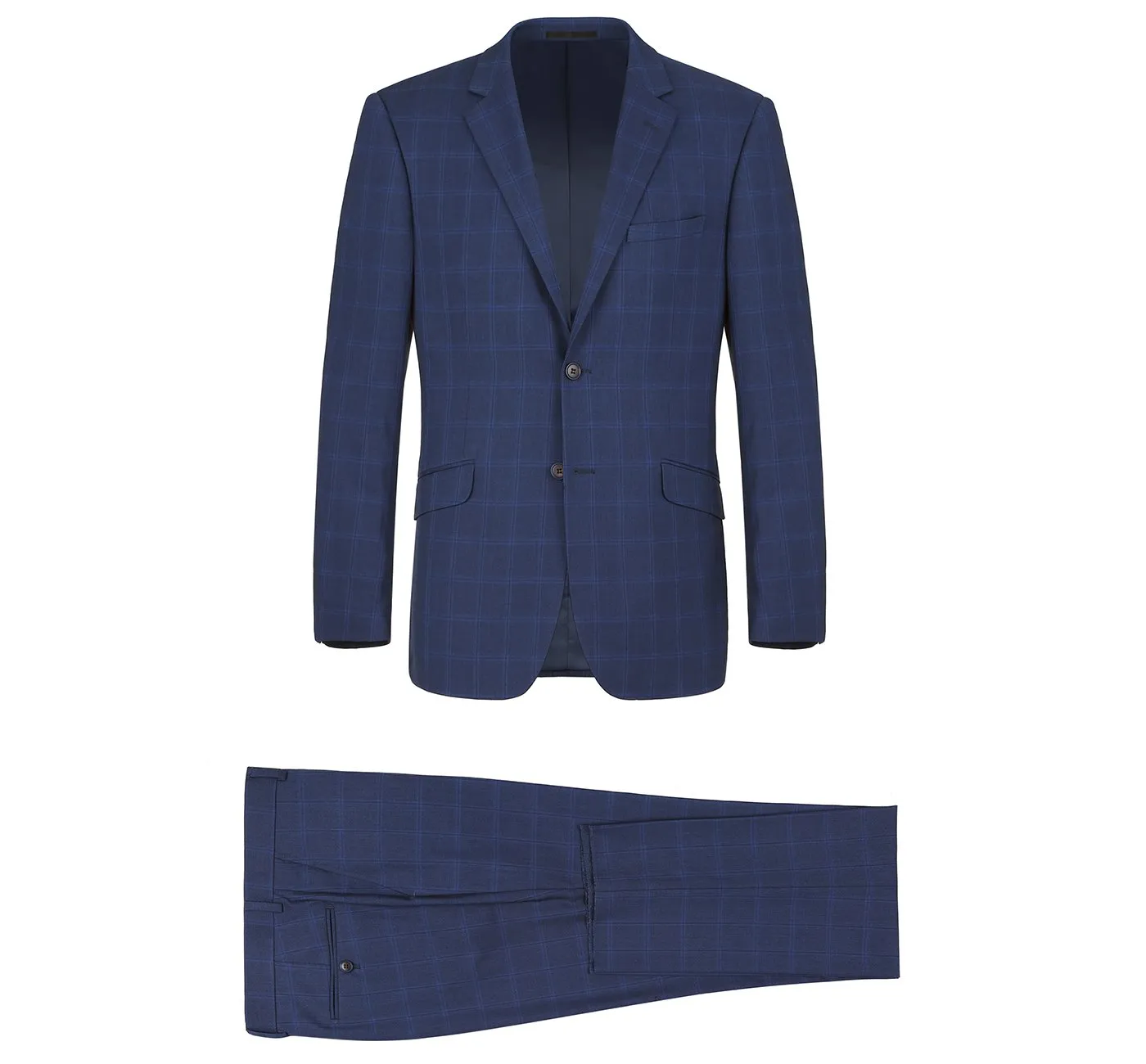 Performance 2-Button SLIM FIT Suit in a Tonal Blue Windowpane Check (Regular and Long Available) by Renoir