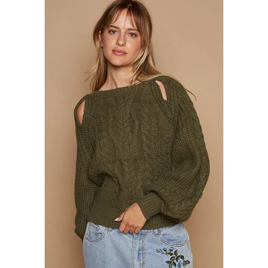 POL Cable Knit Cutout Long Sleeve Sweater