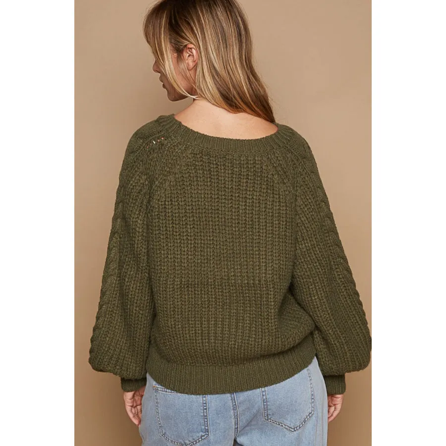 POL Cable Knit Cutout Long Sleeve Sweater