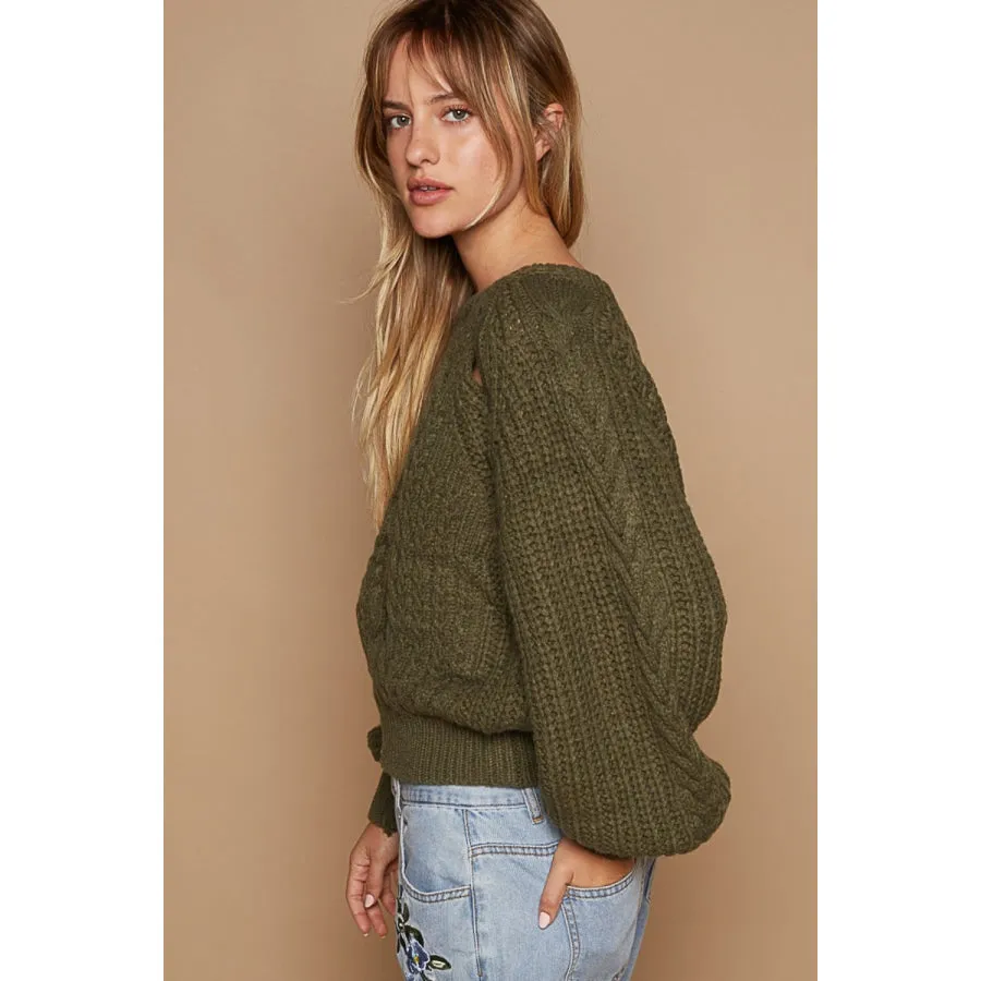 POL Cable Knit Cutout Long Sleeve Sweater