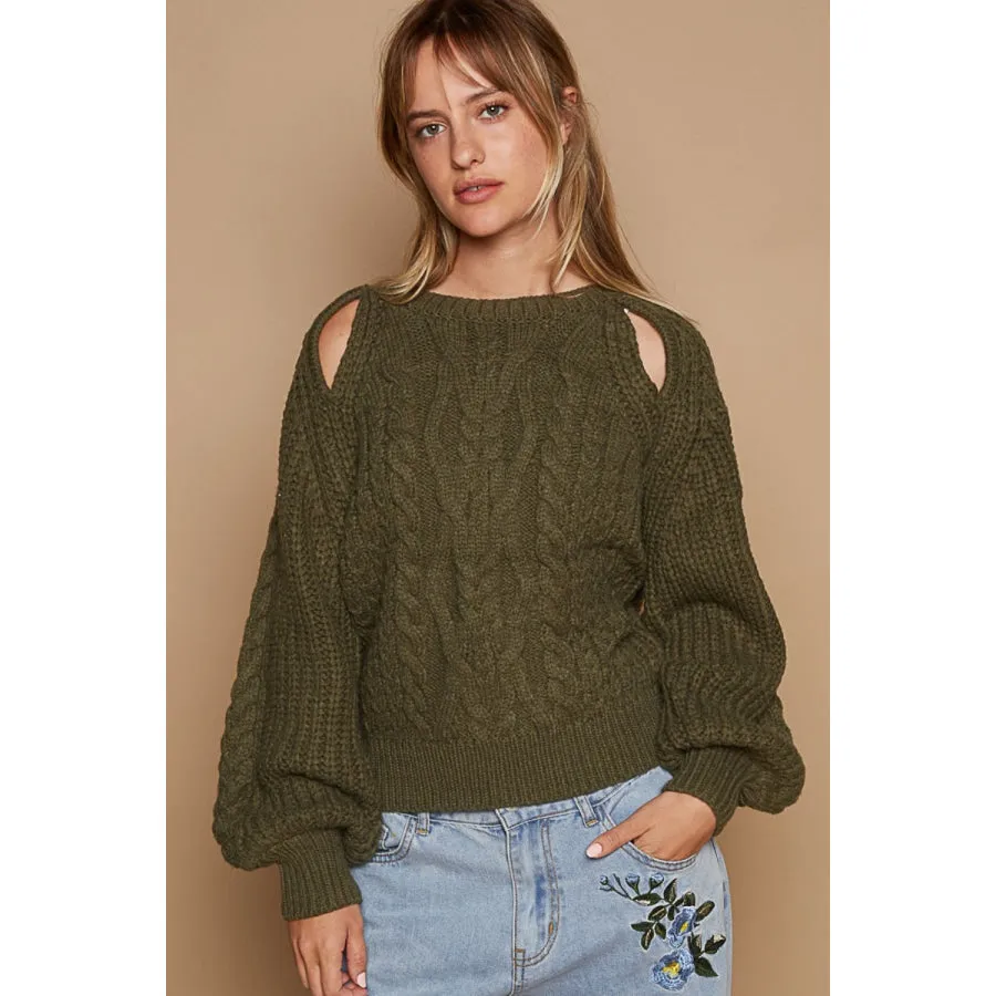 POL Cable Knit Cutout Long Sleeve Sweater