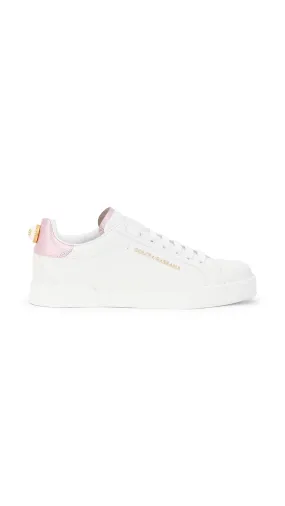 Portofino Sneakers in Nappa Calfskin with Lettering - White/ Pink