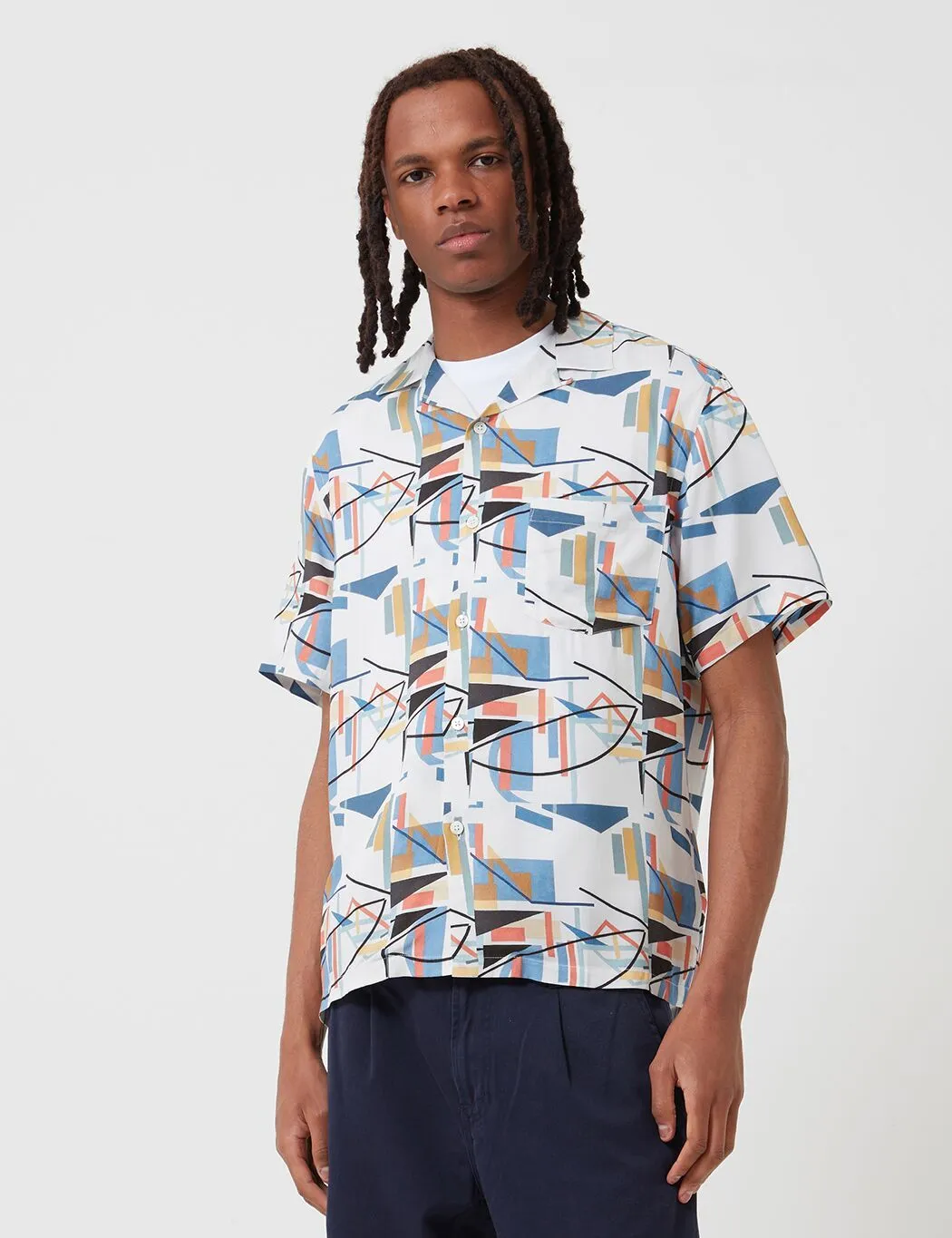 Portuguese Flannel Geometry One Shirt - White/Blue