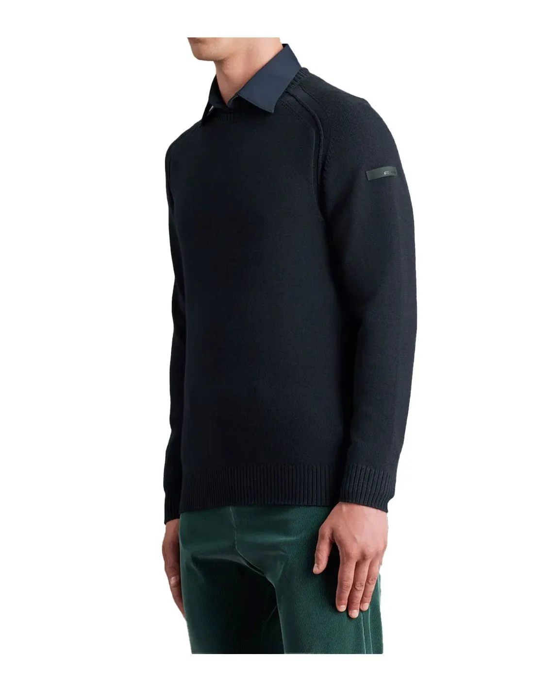 Pullover RRD uomo Cotton Plain Round Knit WES032 blu